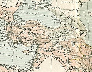 Ou kaart waarop Assirië aangedui is.